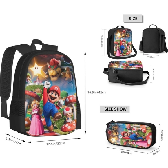 Super Cute Mario Bros Backpacks Set 3d Casual Light Weight Backpack  3 P… - Picture 2 of 5